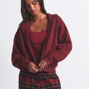 SKIMS MERLOT COTTON ZIP UP HOODIE
